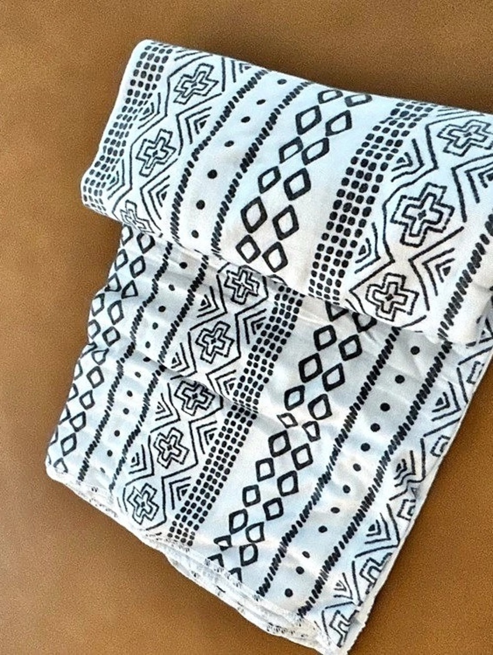 Copper Pearl Geometric Baby Swaddle Blanket in White & Black